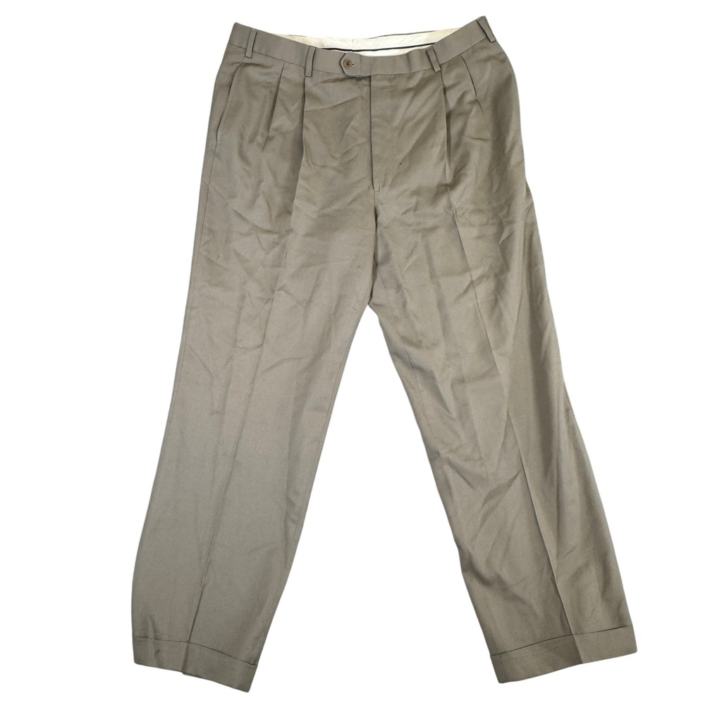 Brooks Brothers Mens 40x31 Pleated Wool Dress Pants Tan Khaki Cuffed Made Canada